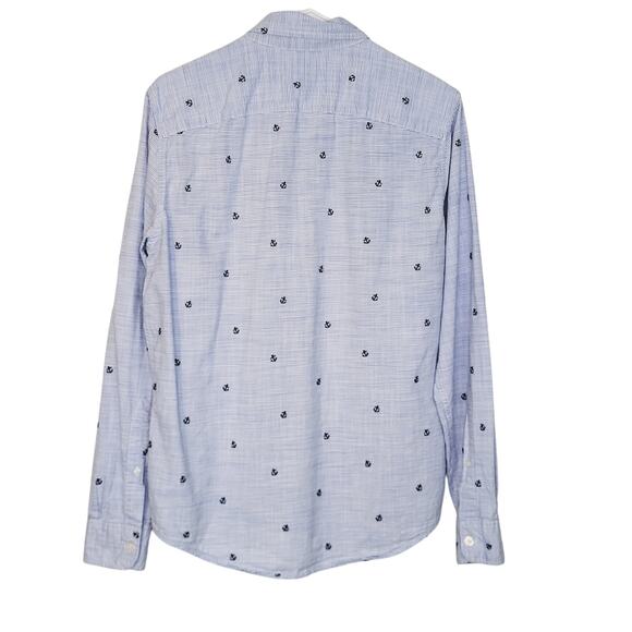Abercrombie & Fitch Blue White Embroidered Anchors Muscle Button Down Shirt SZ M - Picture 7 of 13